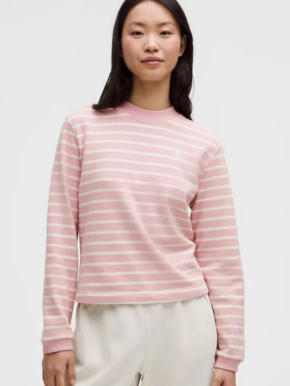 lululemon athletica Pink and Cream Striped Crewneck Sweatshirt
